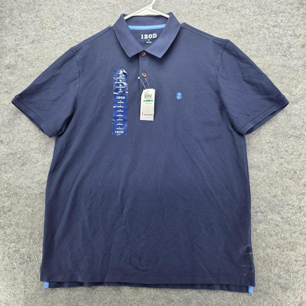 Izod Polo Shirt Mens Large Blue Peacoat Advantage Short Sleeve UPF Quick Dry